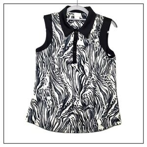 Chicos‎ Zenergy Polo 0 Small Zebra Button Collared  Sleeveless Athleisure
